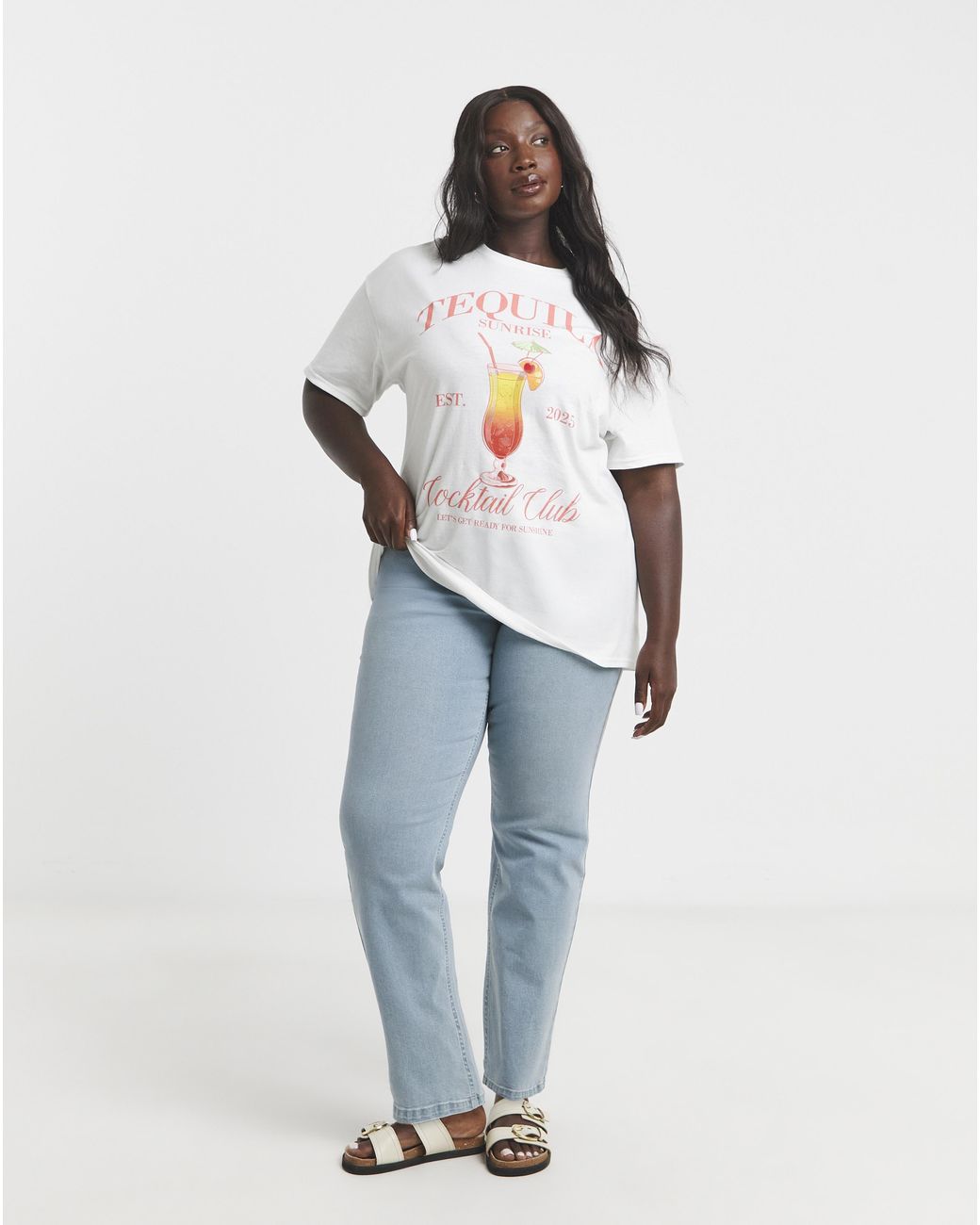 Simply Be White Tequila Sunrise Slogan T-Shirt