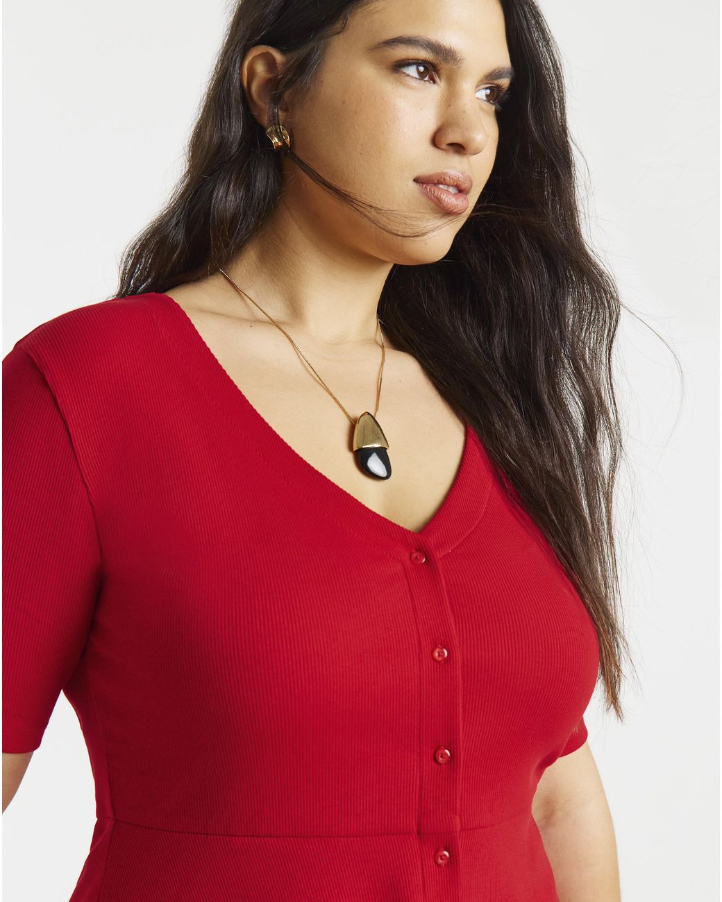 Simply Be Red Button Through Peplum Top