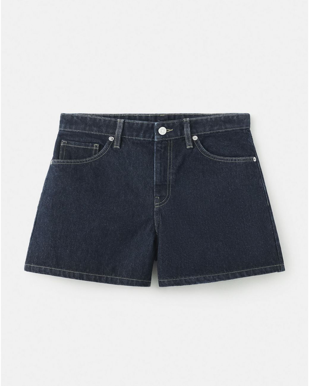 Mango Blue Straight Mid-Rise Denim Shorts