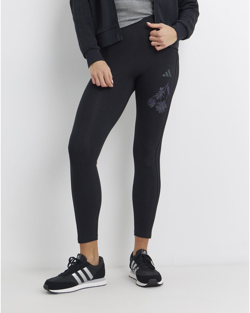 Adidas Black 3 Stripes Floral Leggings