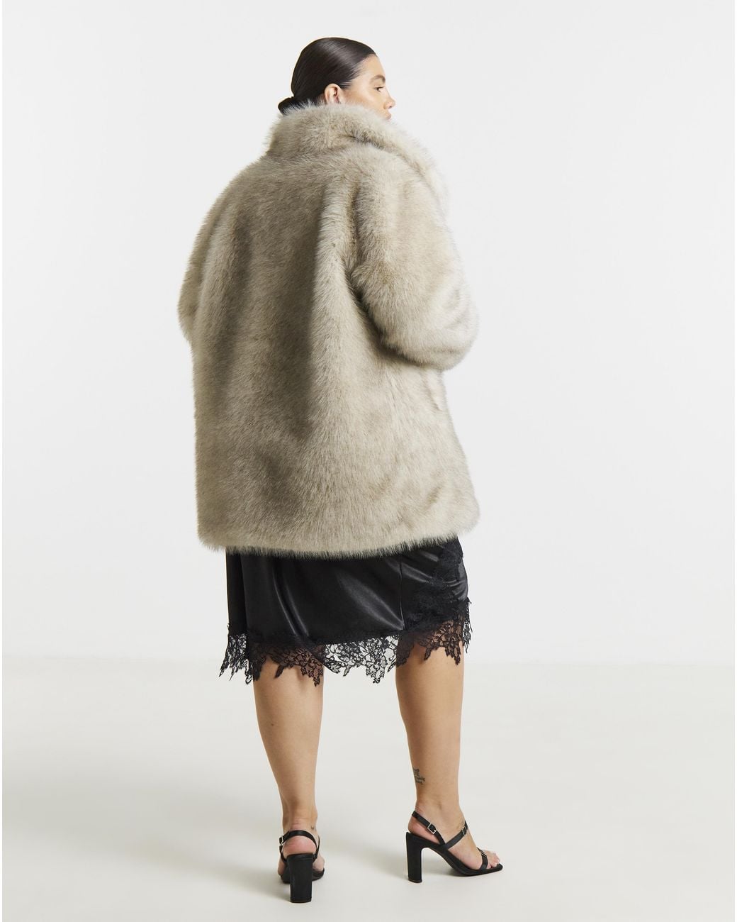 Simply Be White Mid Length Faux Fur Coat