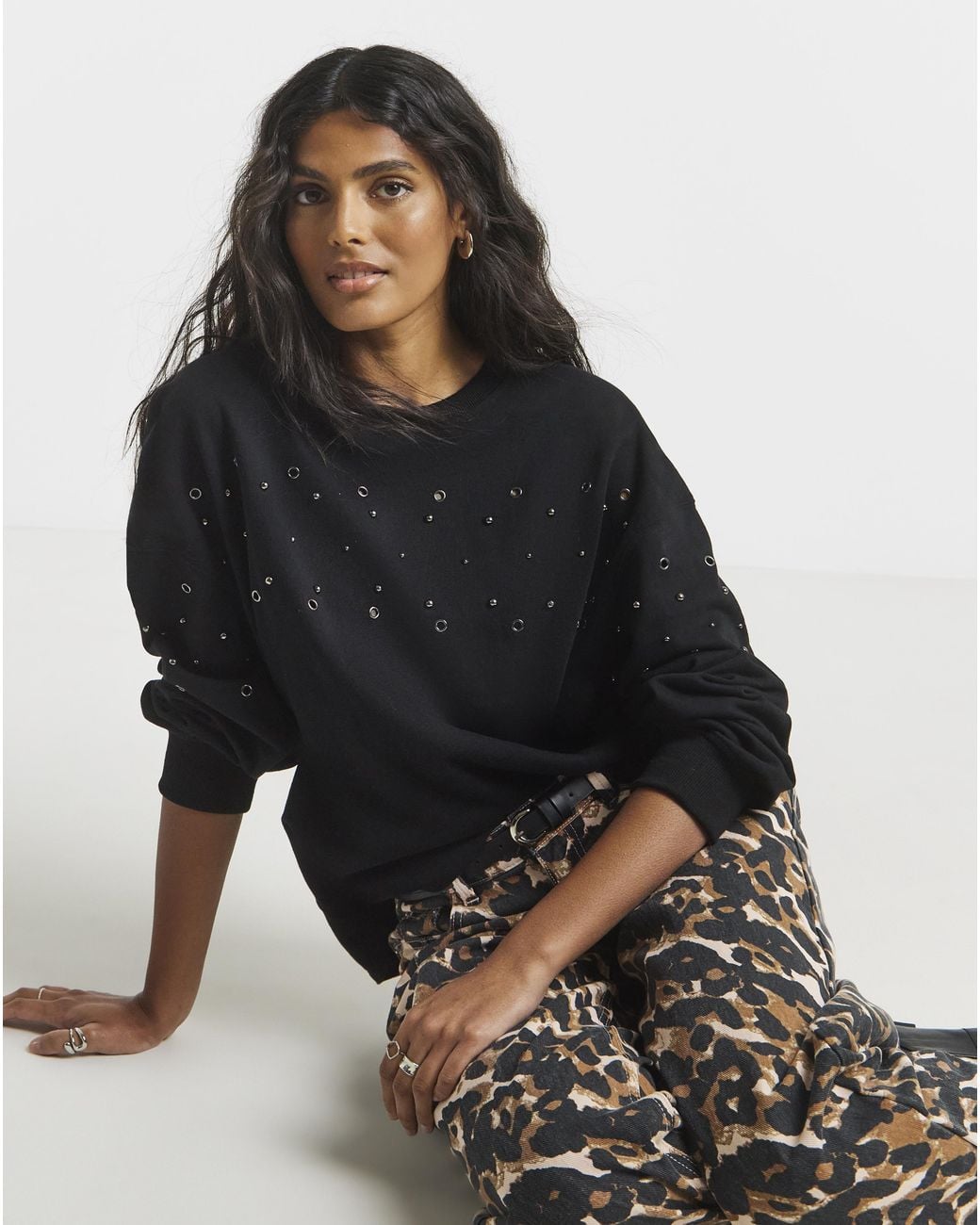 Simply Be Black Stud & Eyelet Sweatshirt