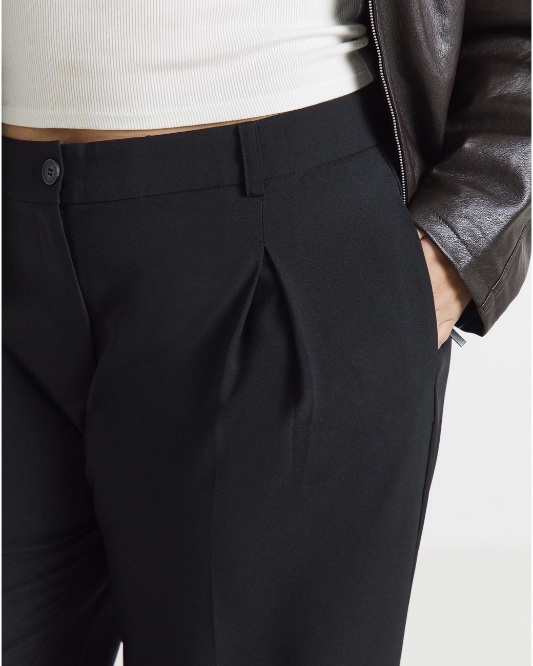 Simply Be White Elastic Back Pleated Wide Leg Trouser