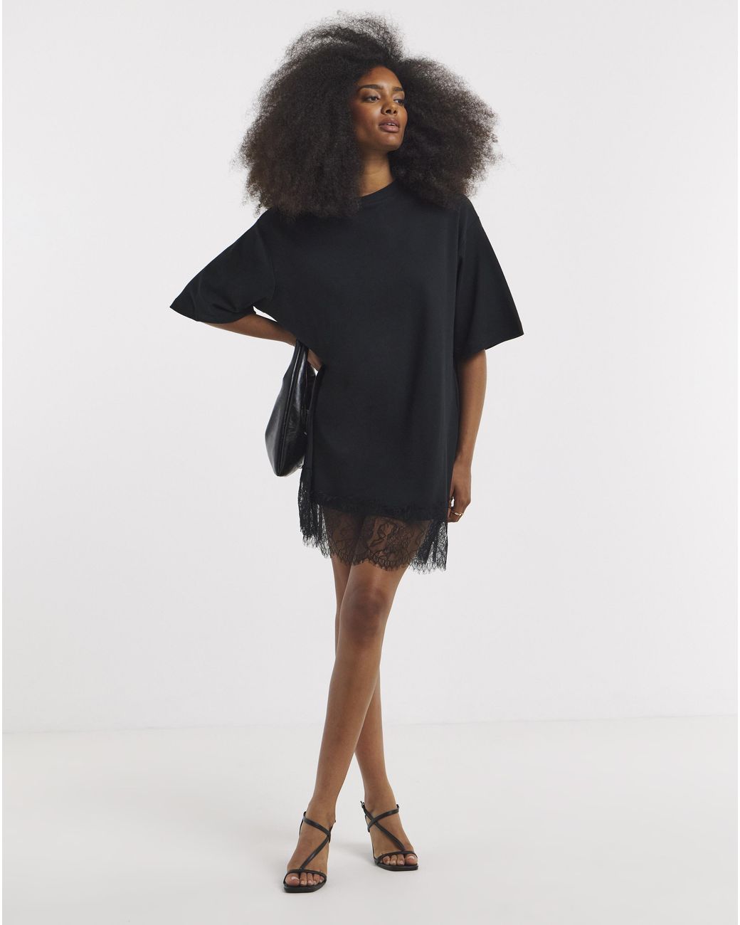 Simply Be Black Lace Hem T-Shirt Dress