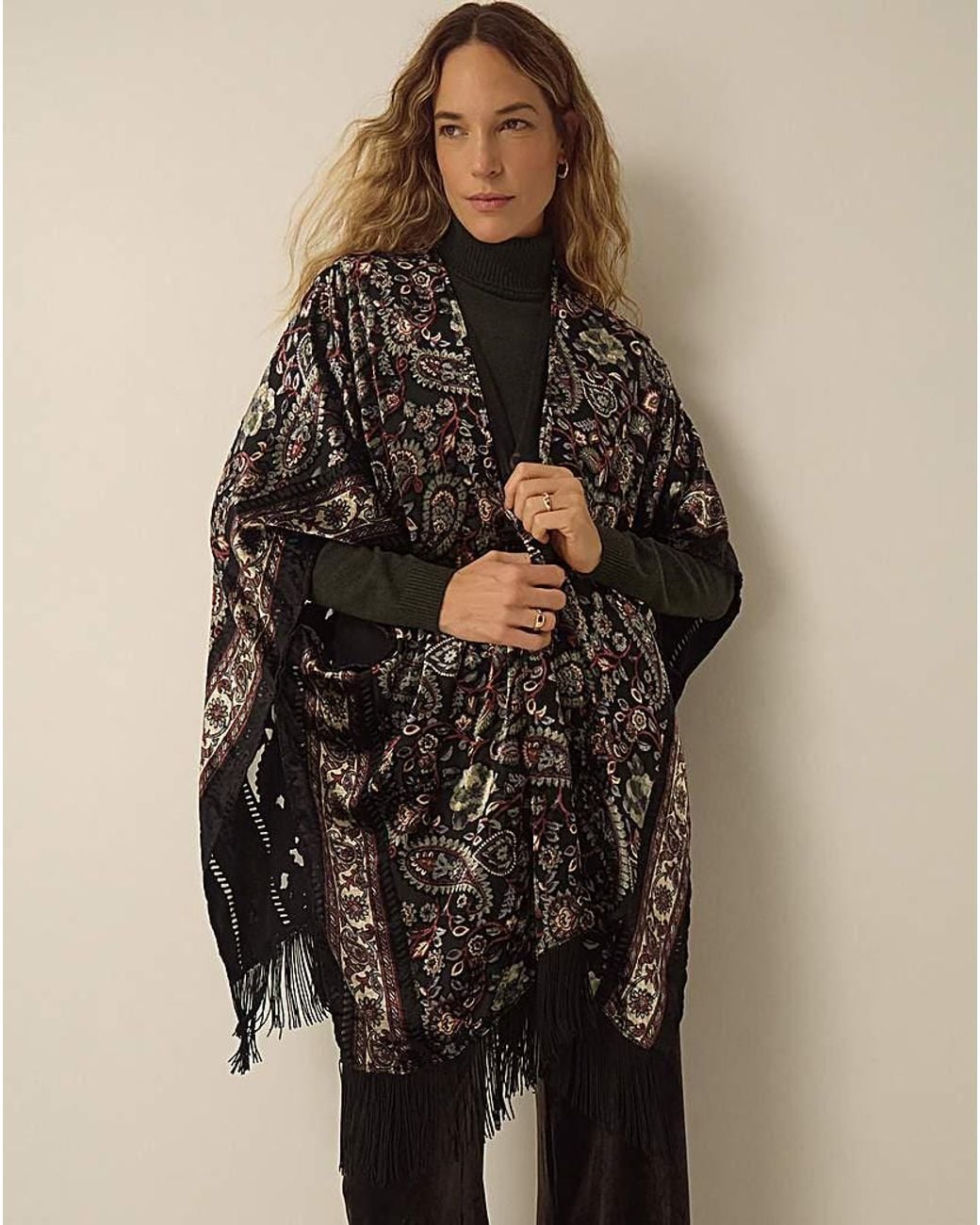 Monsoon Multicolor Regan Paisley Devore Poncho