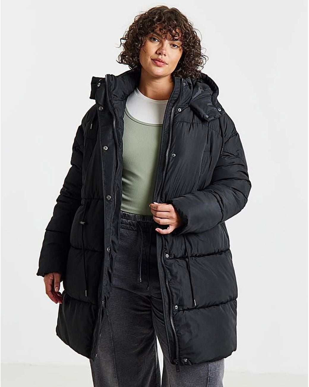 Simply Be Black Longline Padded Coat