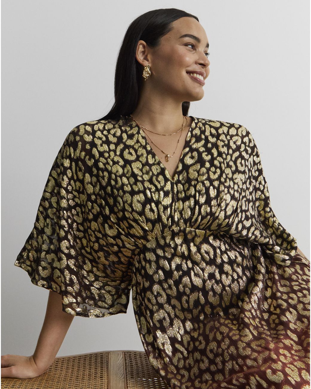 Joanna Hope Brown Metallic Animal Dress