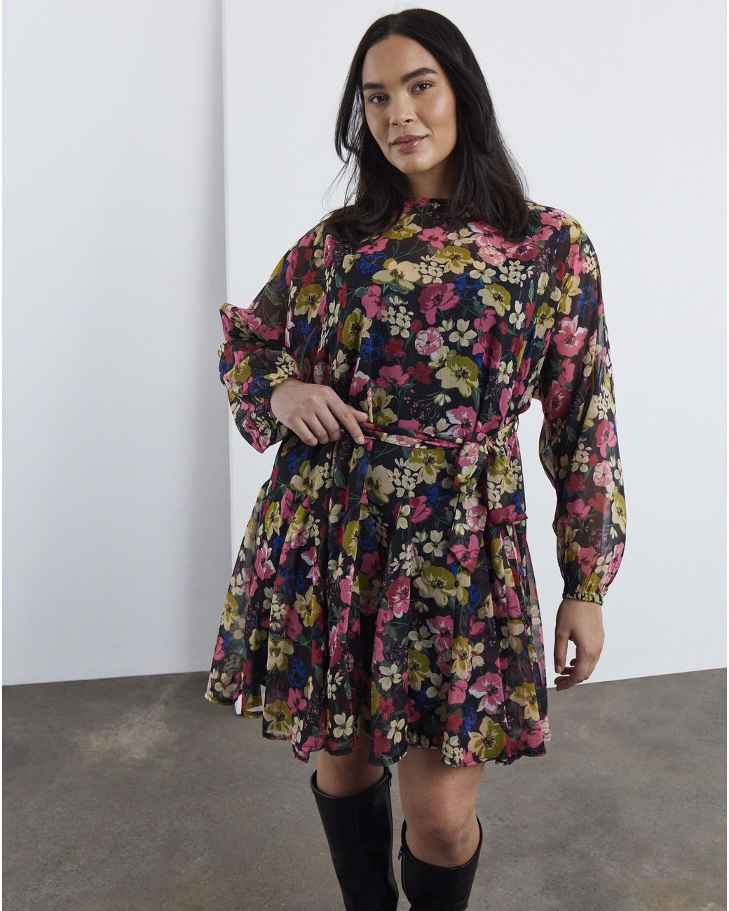 Simply Be Brown Floral Skater Dress