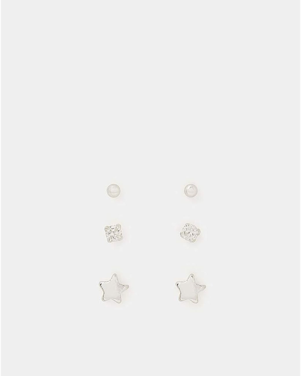 Accessorize White 3Pk Sterling Stud Earrings
