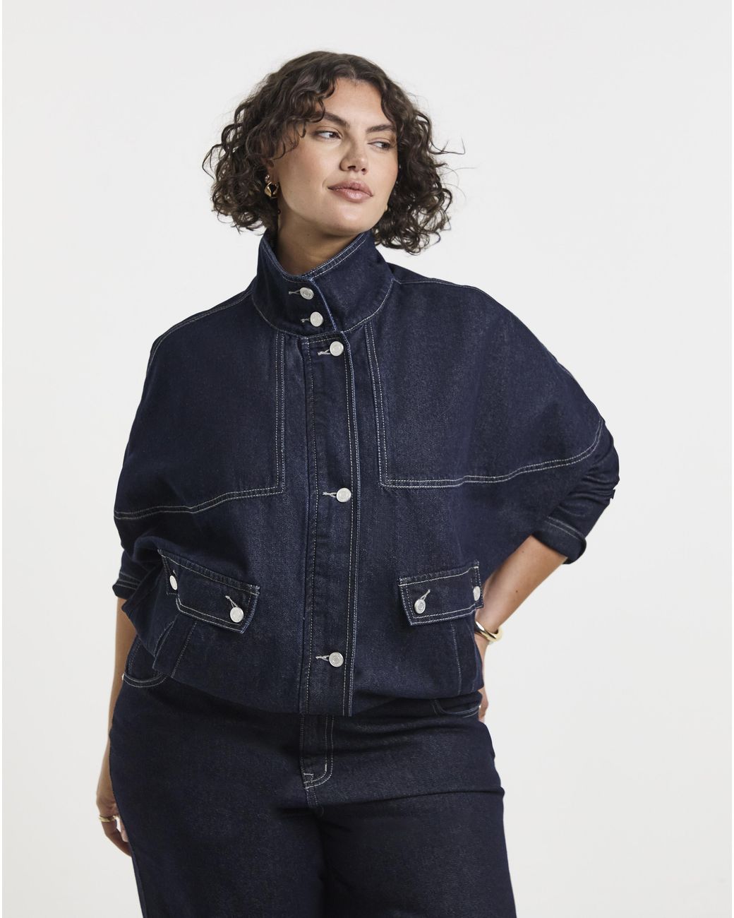 Simply Be Blue Funnel Neck Denim Jacket