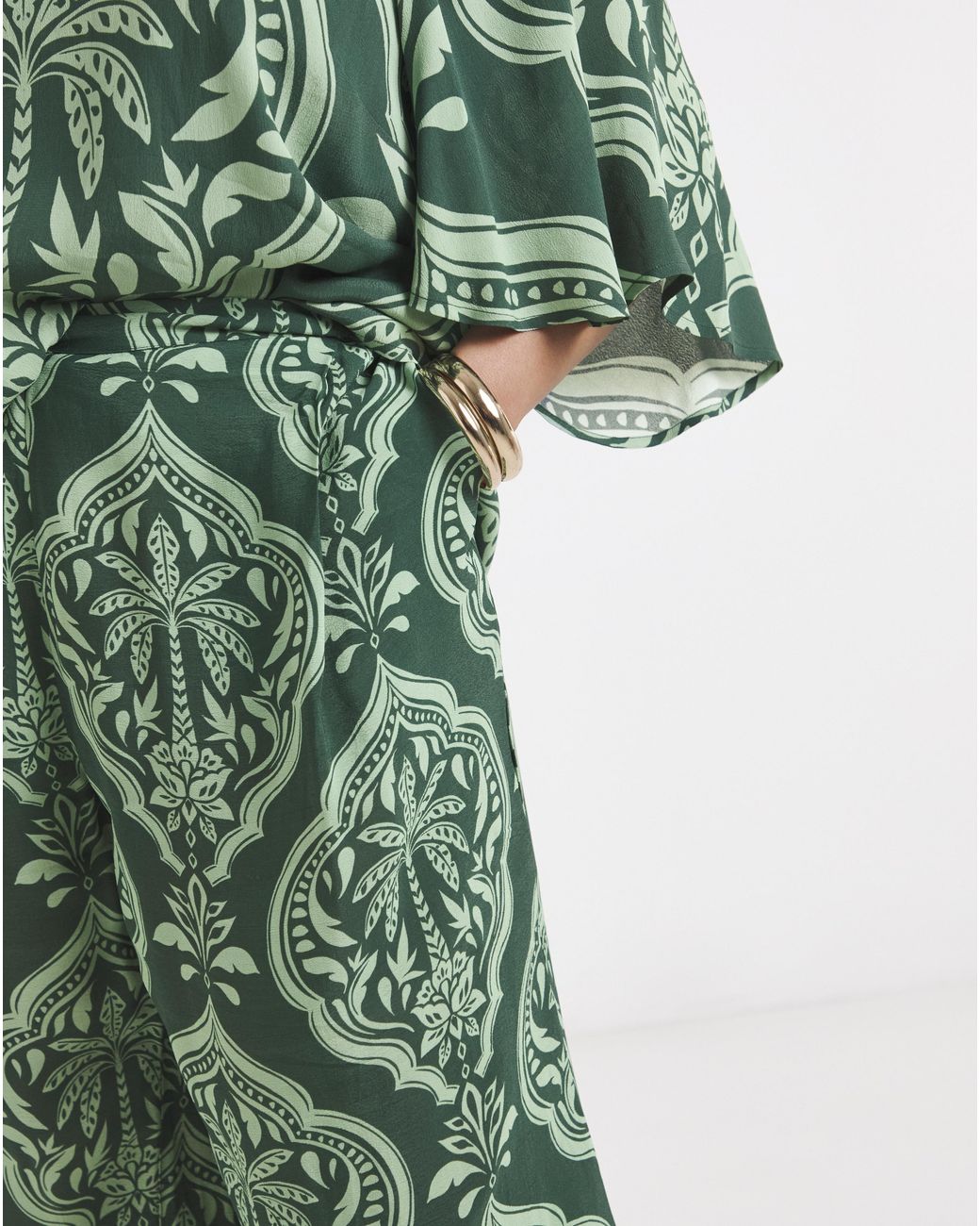 Joanna Hope Green Wide Leg Printed Trousers