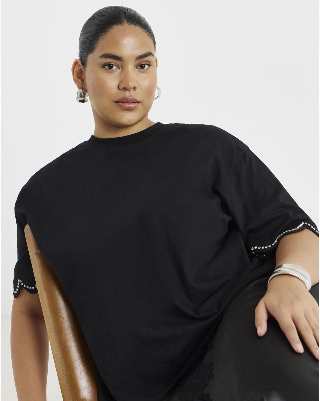 Simply Be Black Scallop Embellished Hem