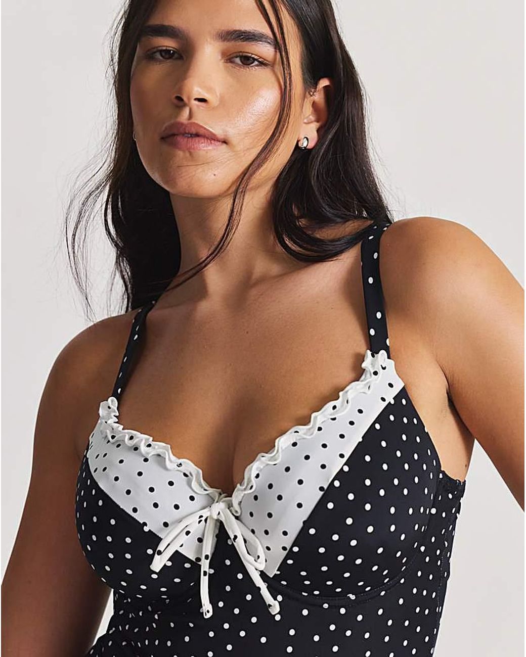 Figleaves Blue Spot Tie Front Underwired Swimsuit