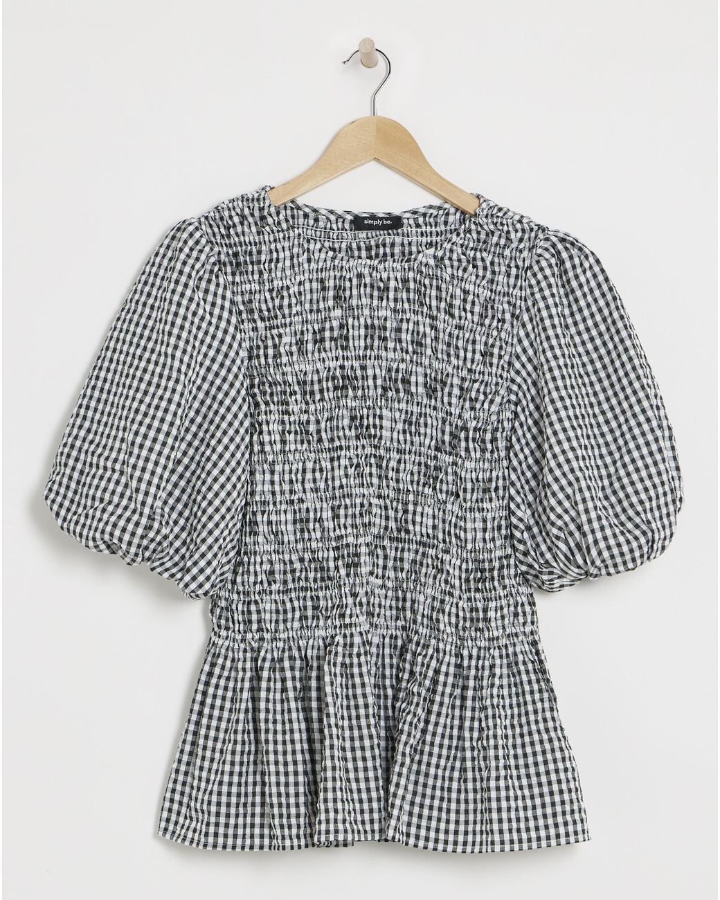 Simply Be Gray Gingham Shirred Peplum Blouse