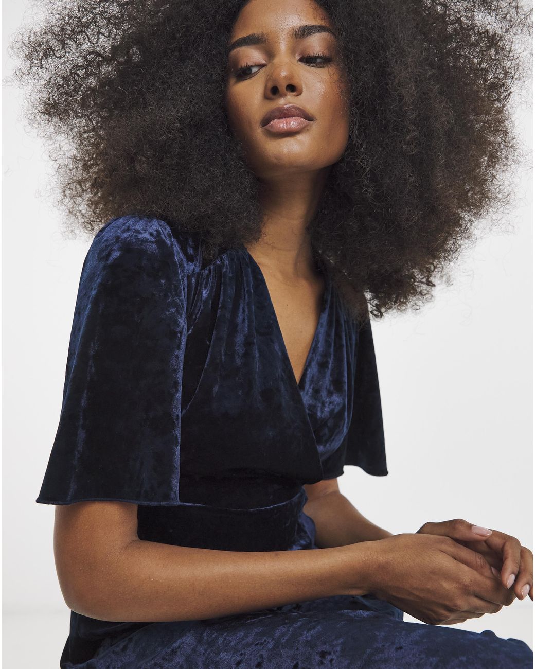 Flounce London Blue Velvet Maxi Dress