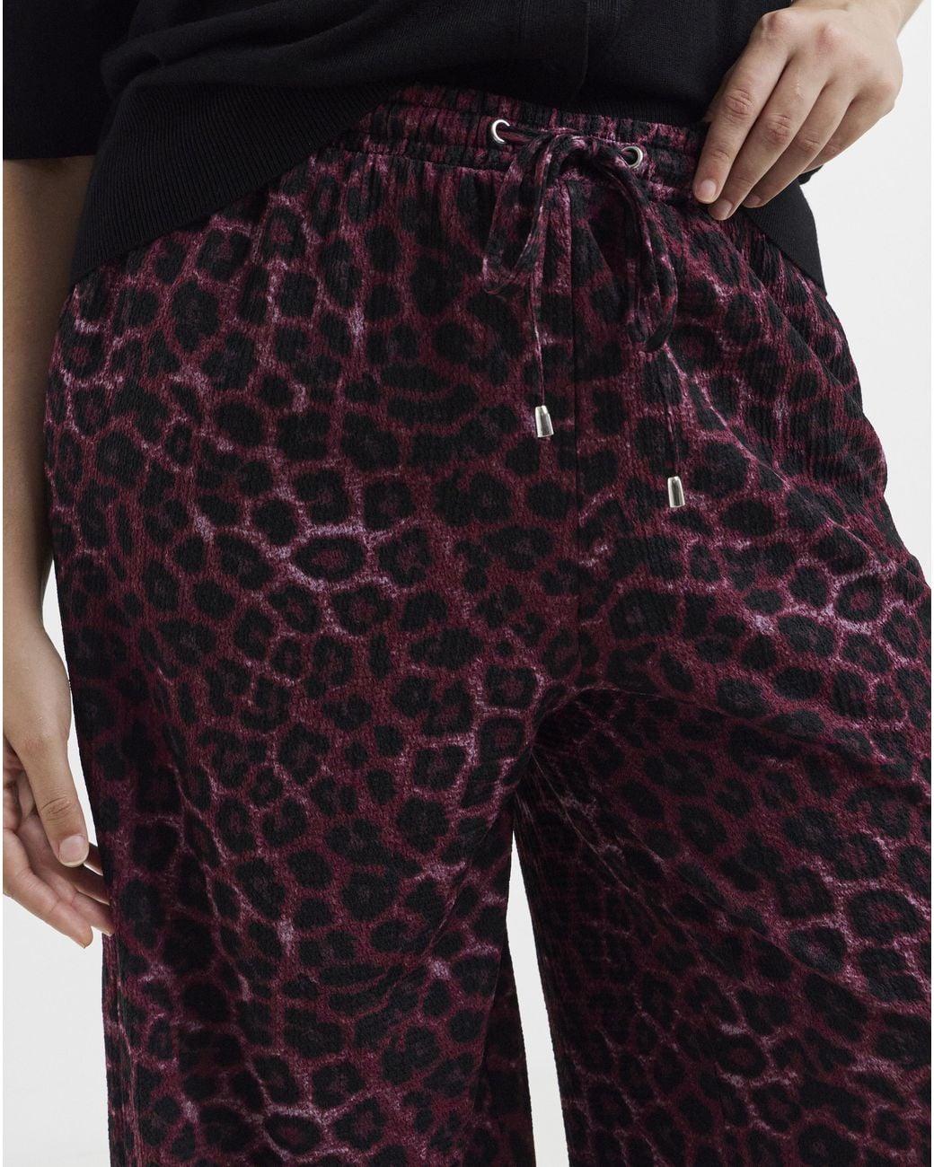 Simply Be Purple Leopard Textured Waffle Wide Leg Trouser