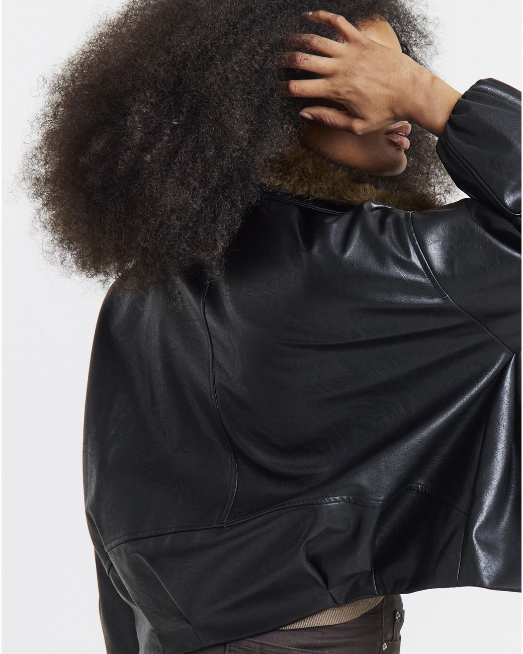 Simply Be Black Faux Leather Fur Collar Jacket