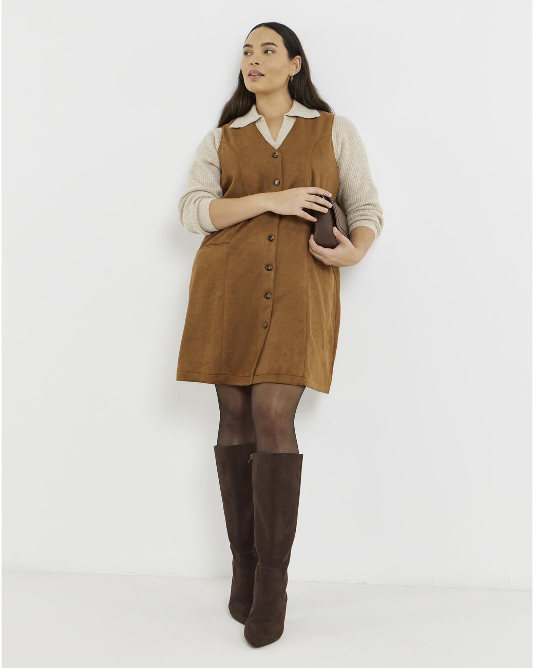 Simply Be Brown Suedette Button Through Dress