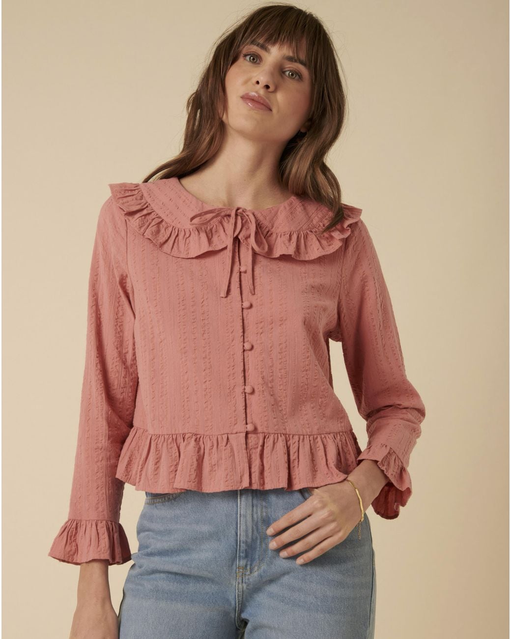 Nobody's Child Pink Britney Ruffle Blouse