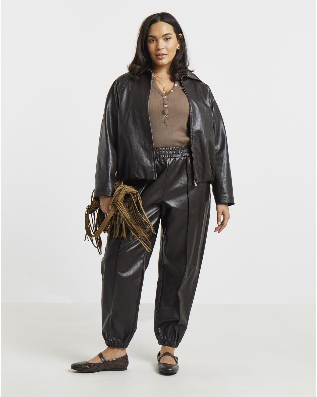Simply Be Black Pu Balloon Trouser