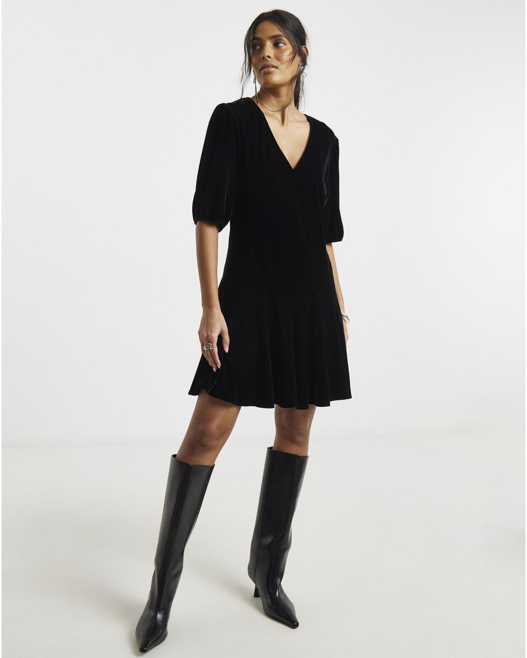 Simply Be Black Velour Godet Swing Dress