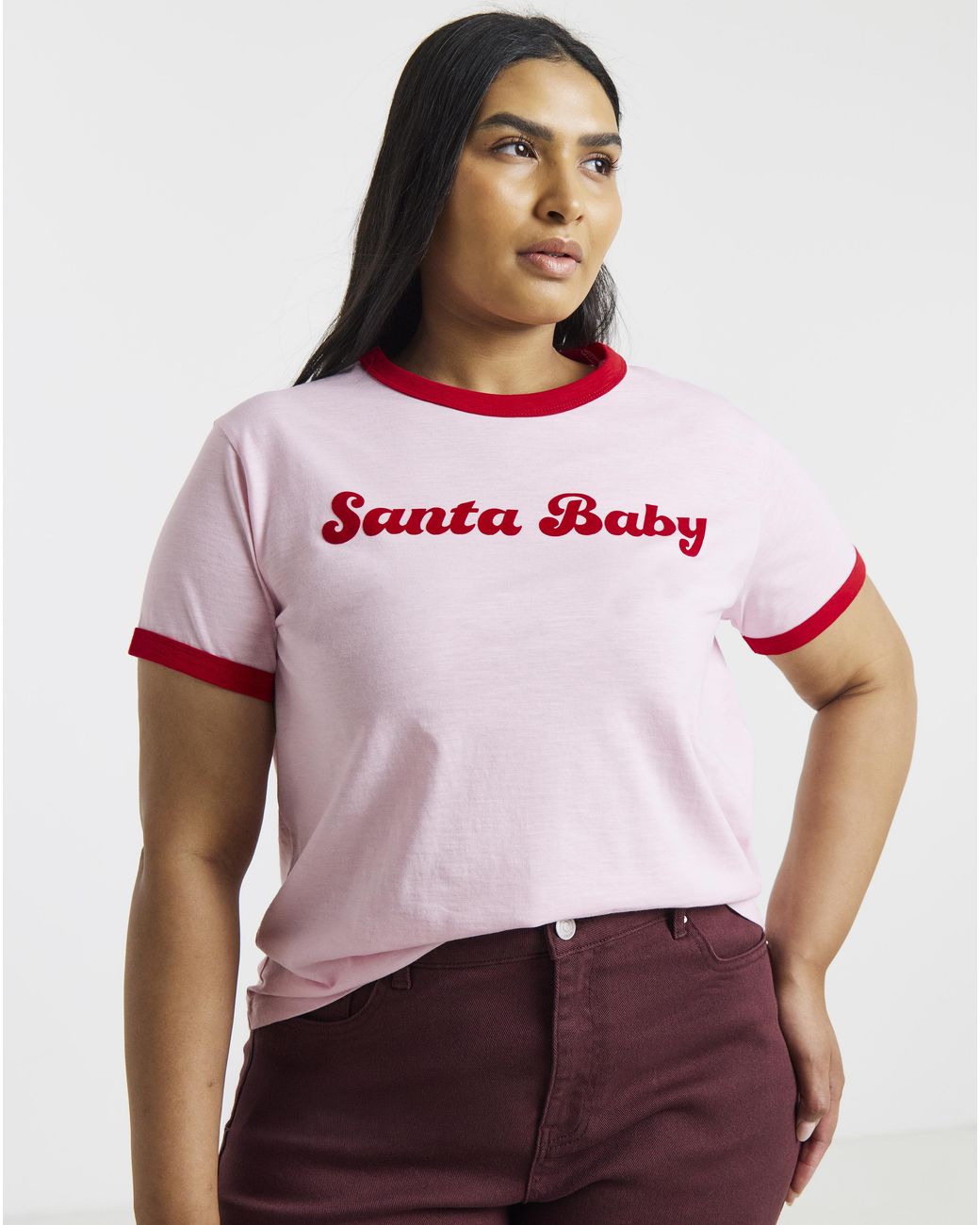 Simply Be Red Santa Baby Ringer Tee