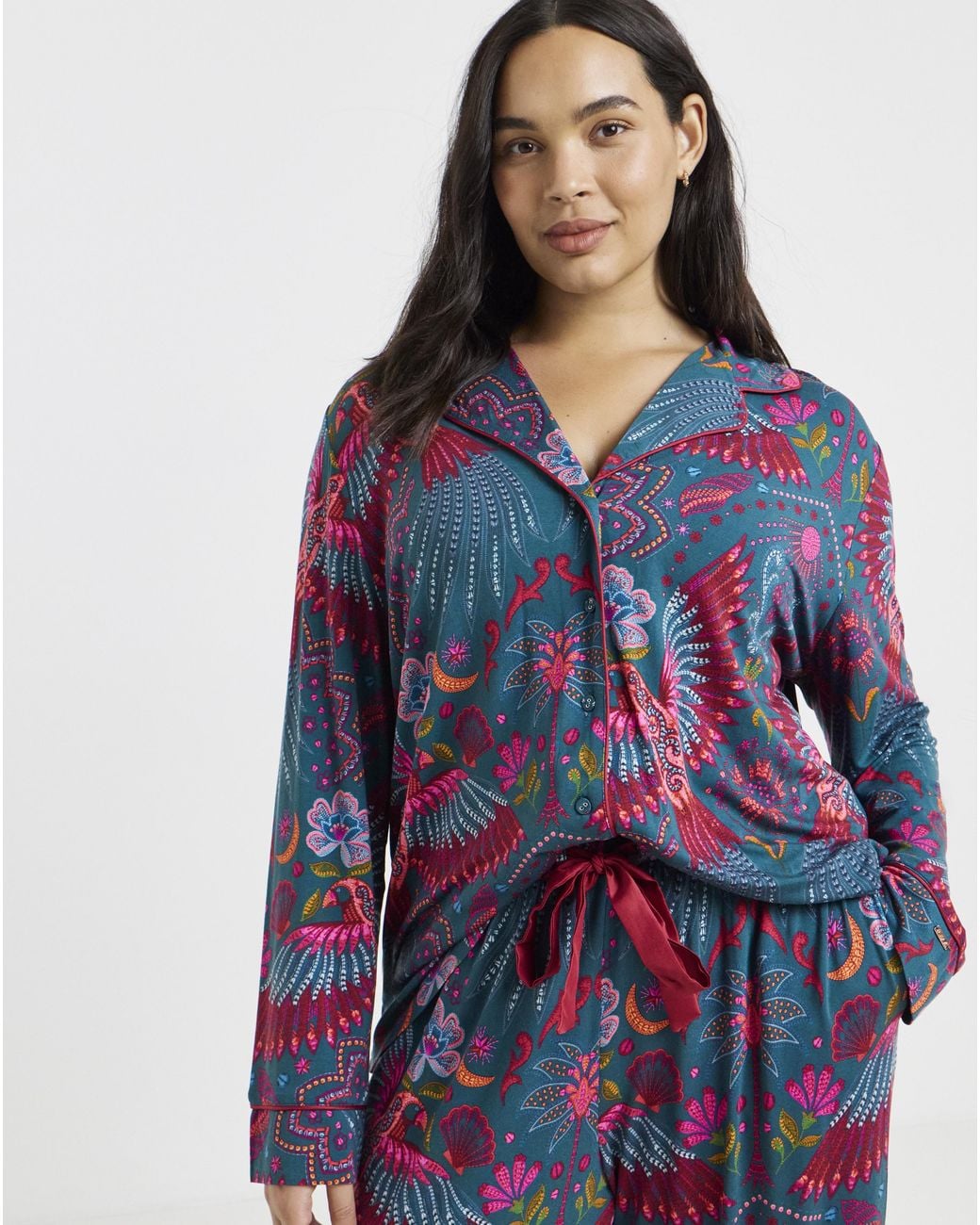 Figleaves Blue Floral Button Pyjama Set