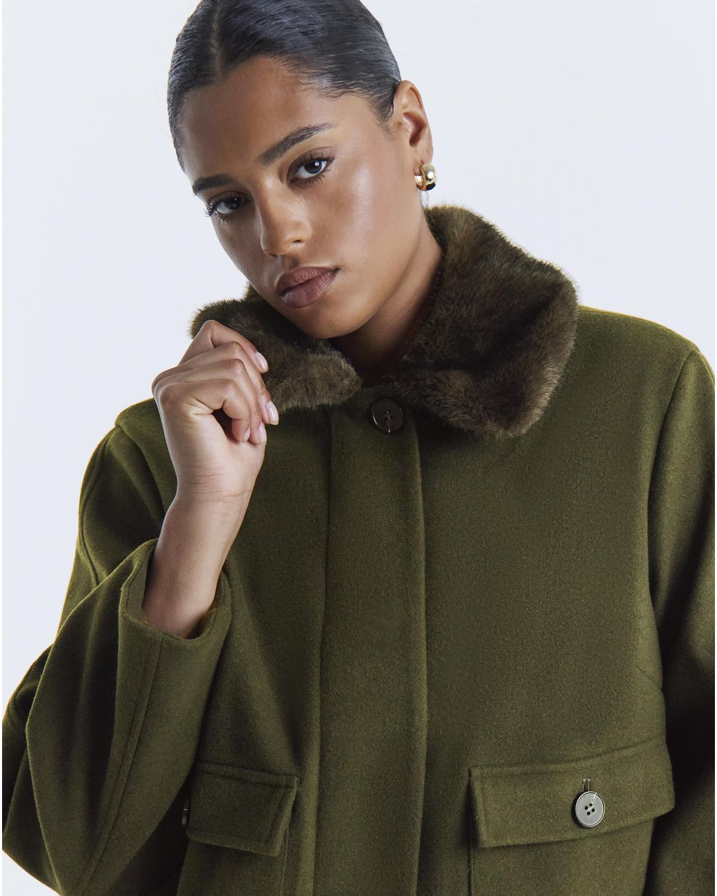 Simply Be Green Fur Collar Short Jacket