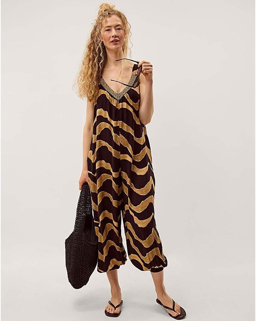 Monsoon Black Zahara Sleeveless Print Jumpsuit