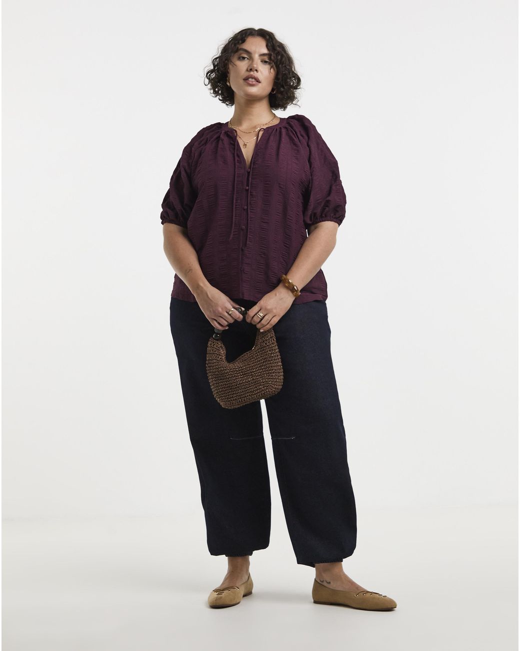 Simply Be Purple Textured Puff Sleeve Top