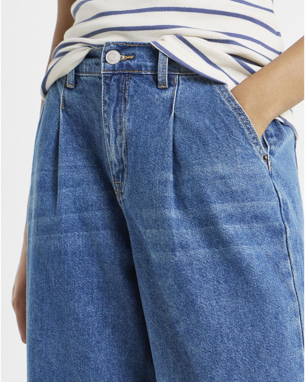 Simply Be Blue Pleat Detail Wide Leg Jeans
