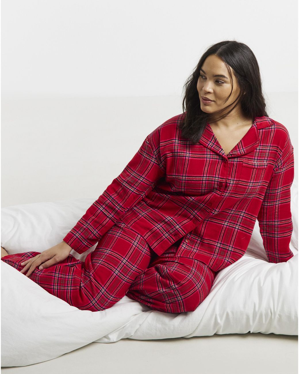 Pretty Secrets Red Check Button Through Pyjama Set