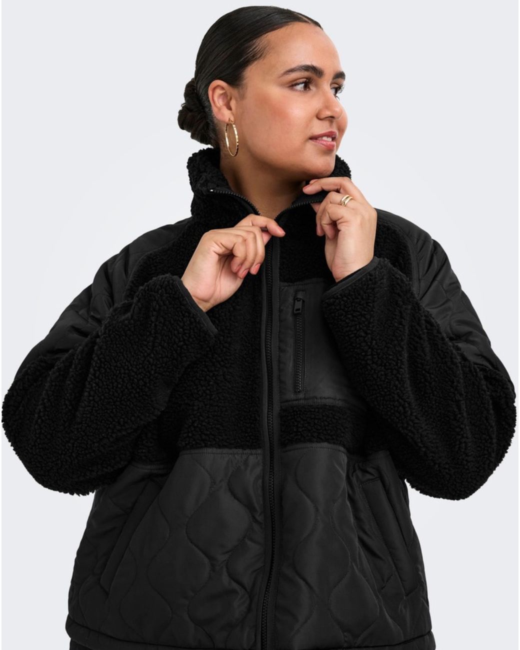 ONLY Black Quilt Mix Fleece Short Jacket