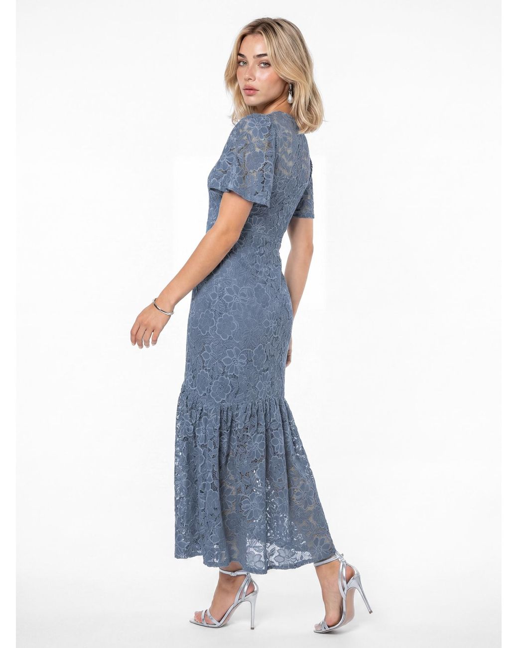 Lovedrobe Blue Floral Lace Midaxi Dress