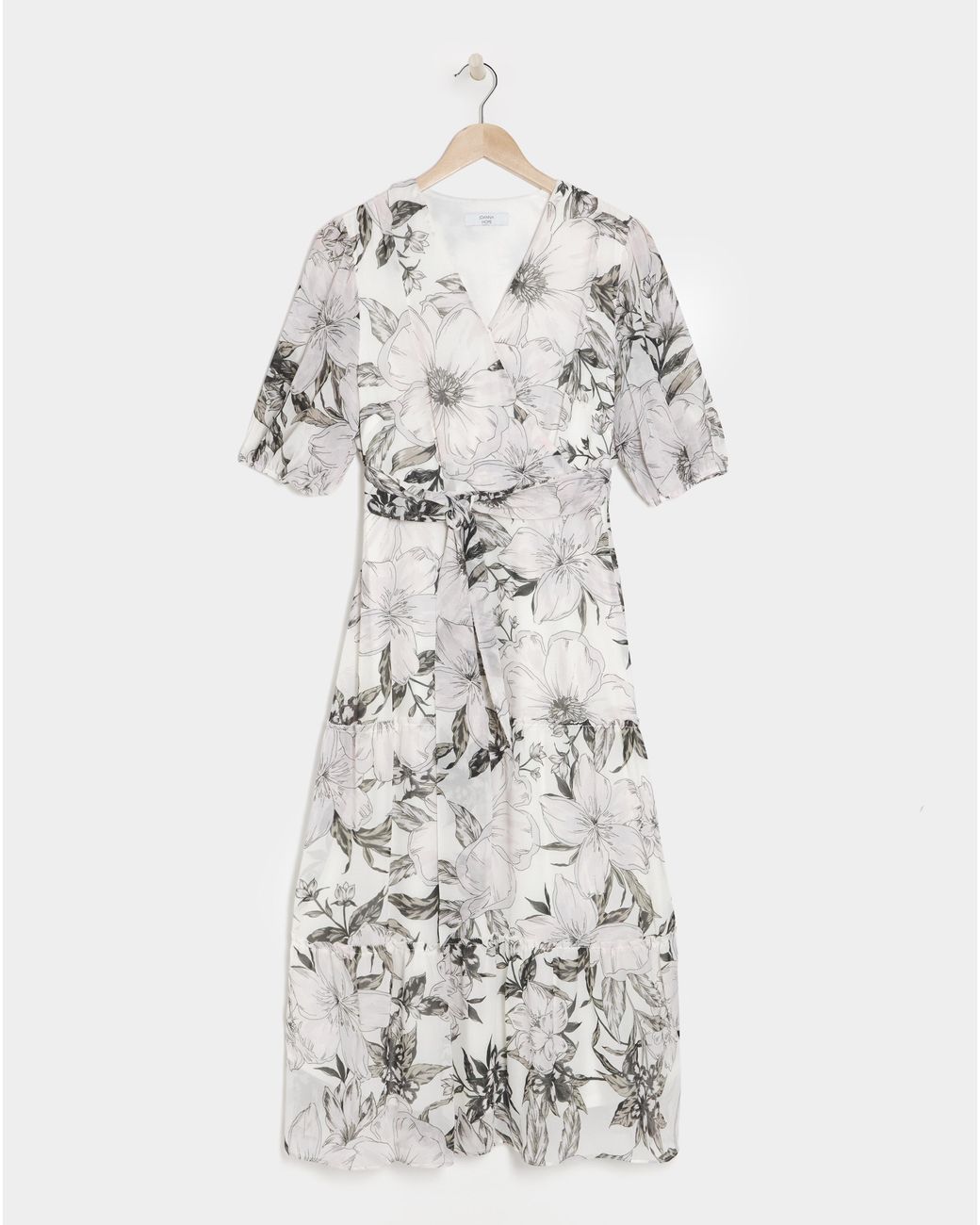 Joanna Hope White Belted Midi Tiered Dress