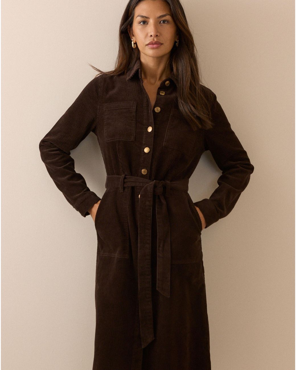 Nobody's Child Brown Noah Cord Shirt Dress