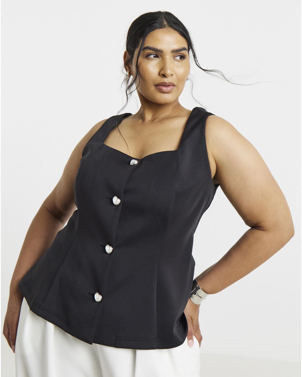 Simply Be Blue Heart Button Waistcoat