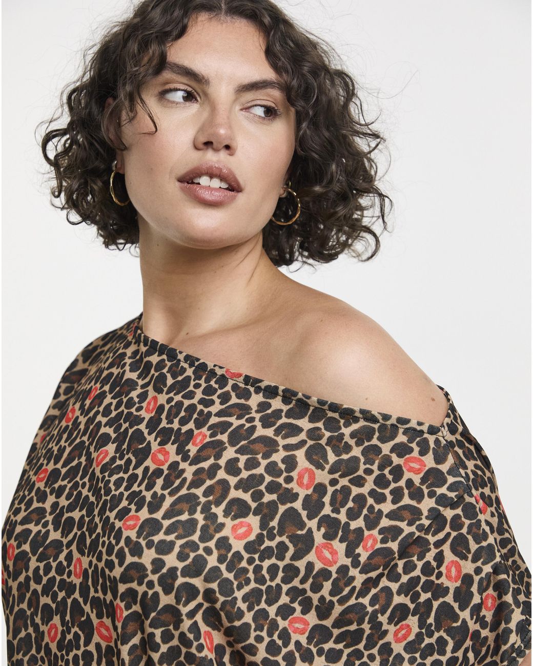 Simply Be Brown Printed Off The Shoulder Mesh