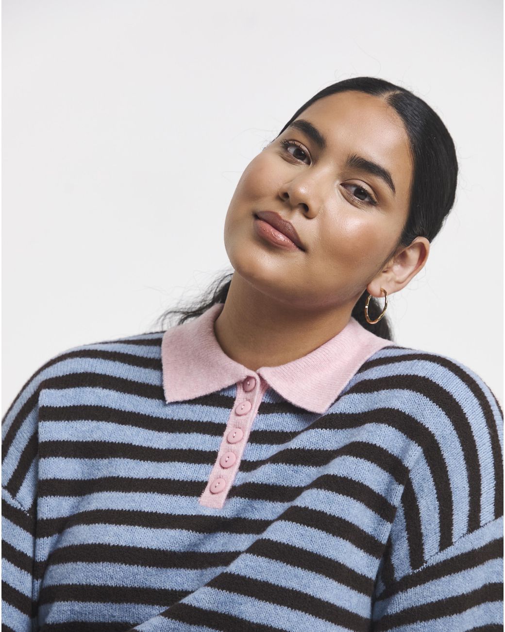 Simply Be Blue Stripe Sponge Polo