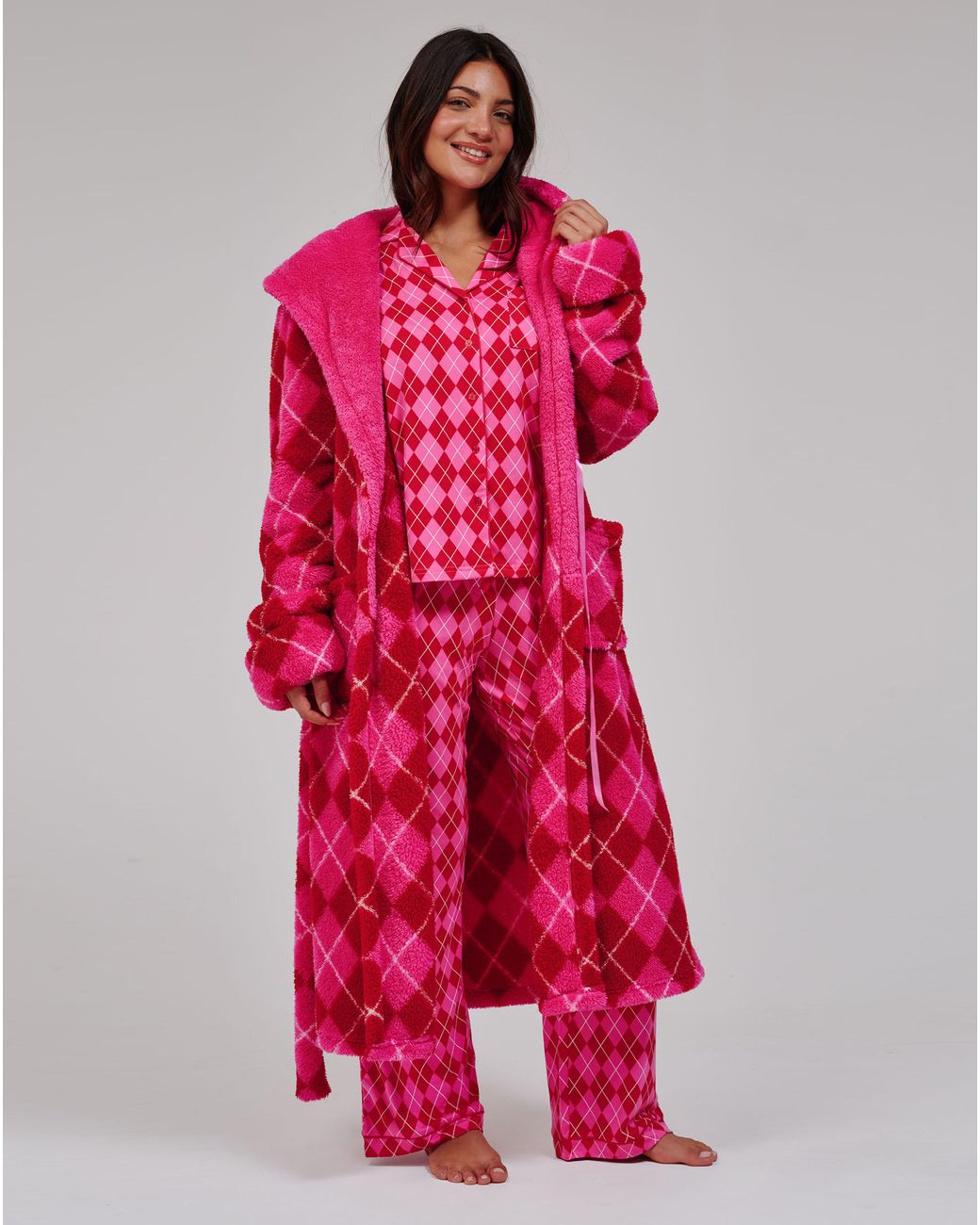 Loungeable Red Argyle Midi Dressing Gown