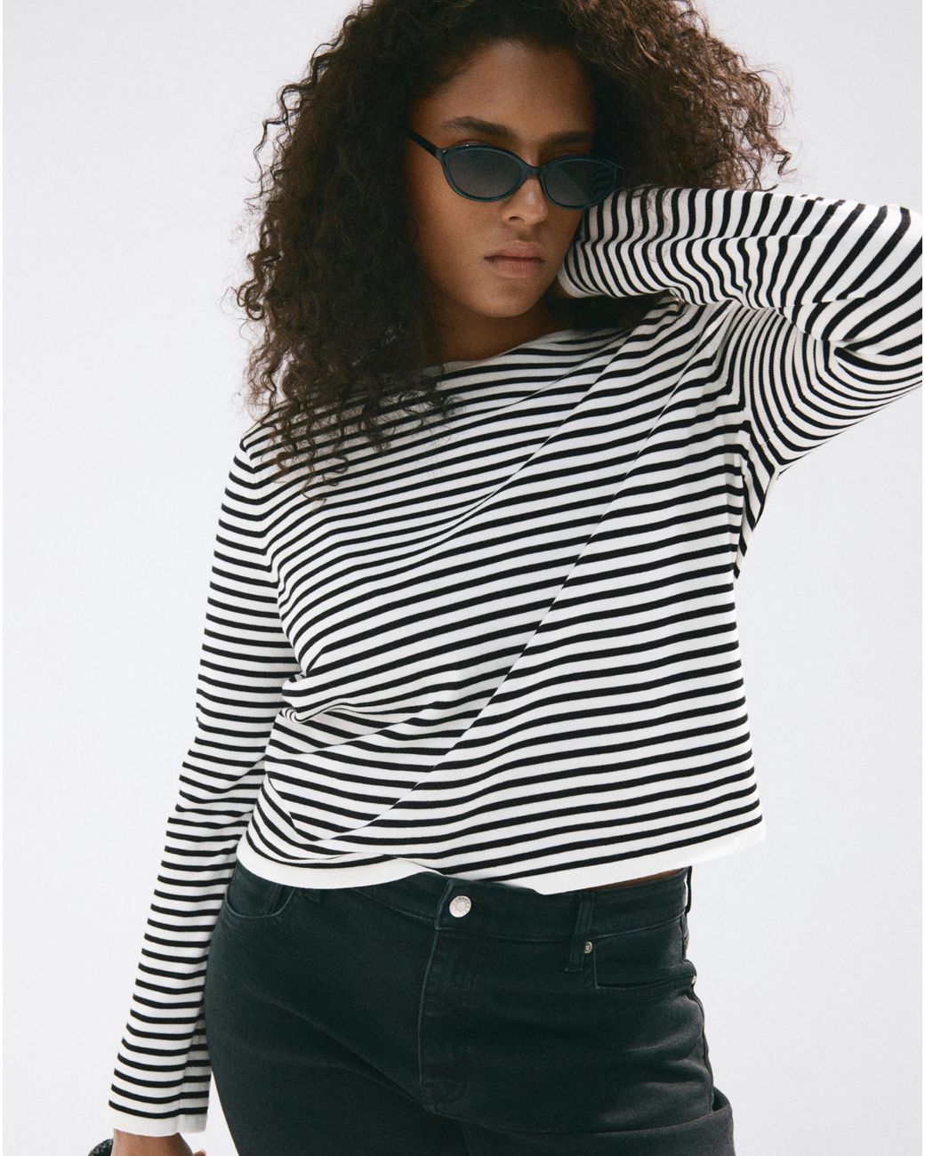 Mango Black Knit Striped Sweater