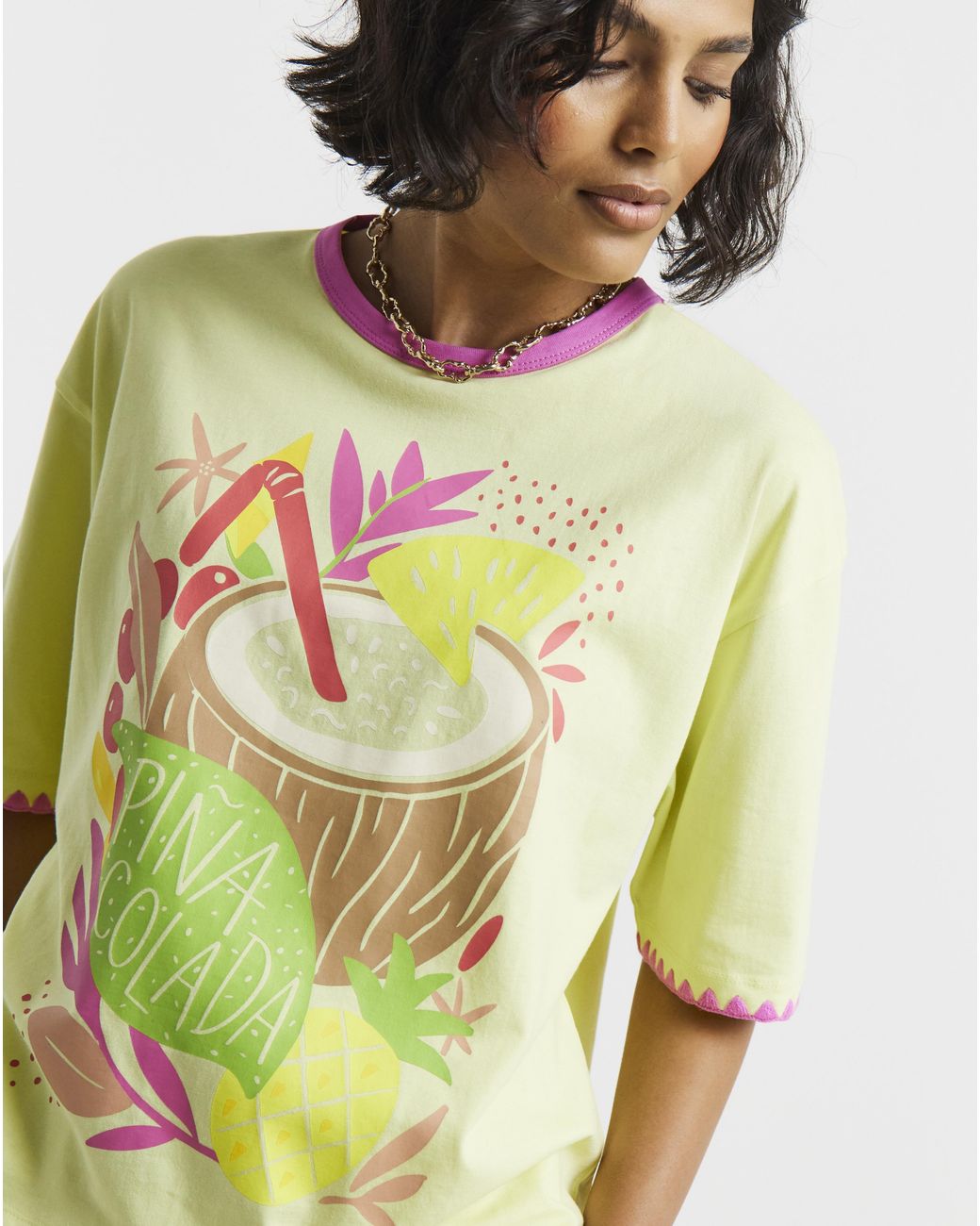Simply Be Green Pina Colada Graphic Oversized T-Shirt