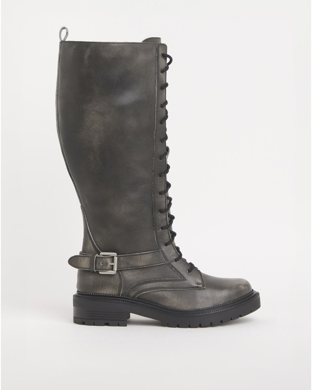 Simply Be Gray Knee High Lace Up Utility Boots Ex Wide