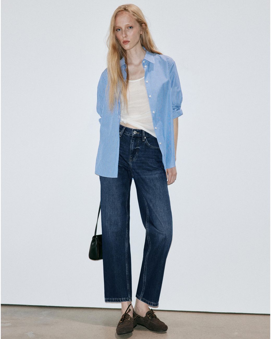 Mango Blue Mid Rise Straight Jeans