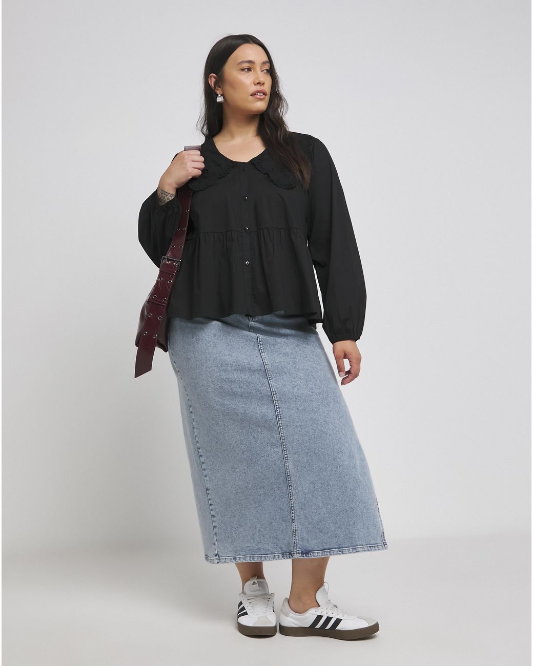Simply Be Black Broderie Collared Blouse