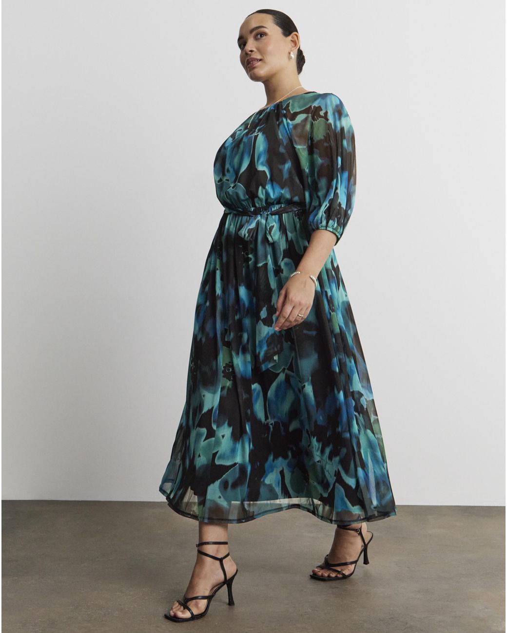 Joanna Hope Blue Printed Mesh Maxi Dress
