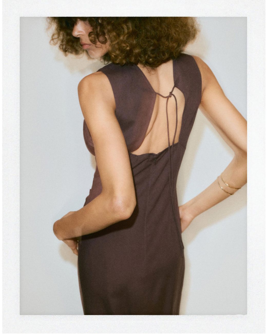 Mango Brown Side Ruched Dress With Tie Detail