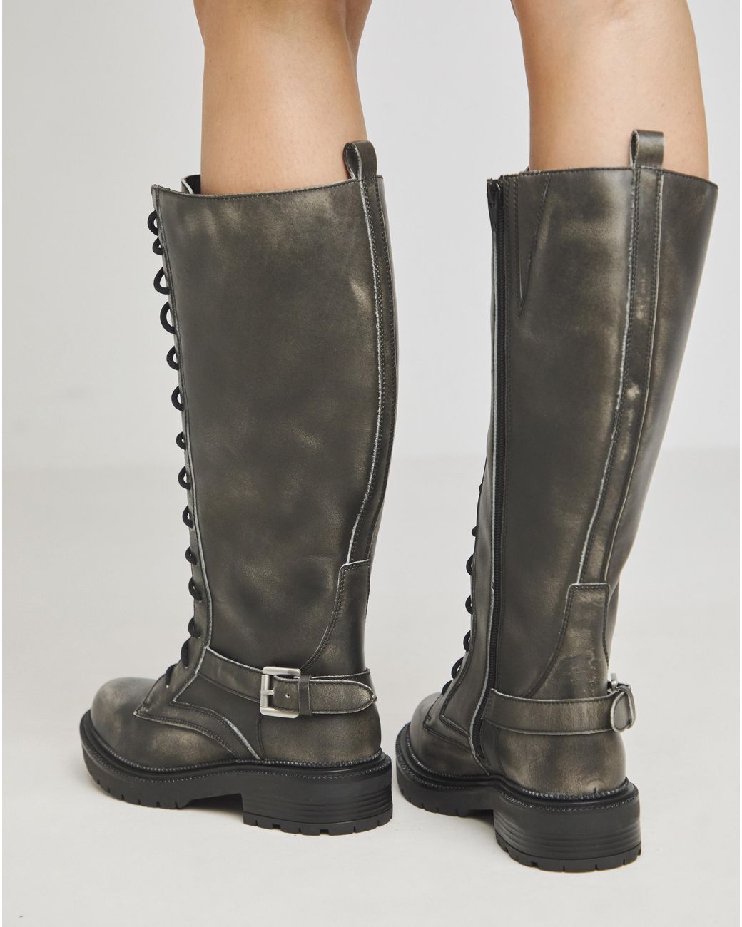 Simply Be Gray Knee High Lace Up Utility Boots Ex Wide