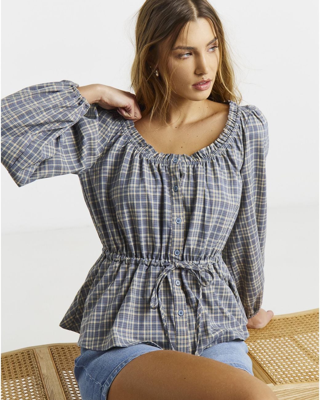 Simply Be Gray Cinch Square Neck Blouse