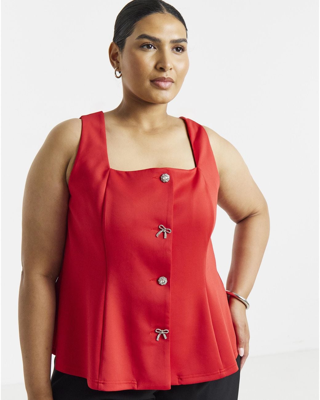 Simply Be Red Diamonte Button Waistcoat